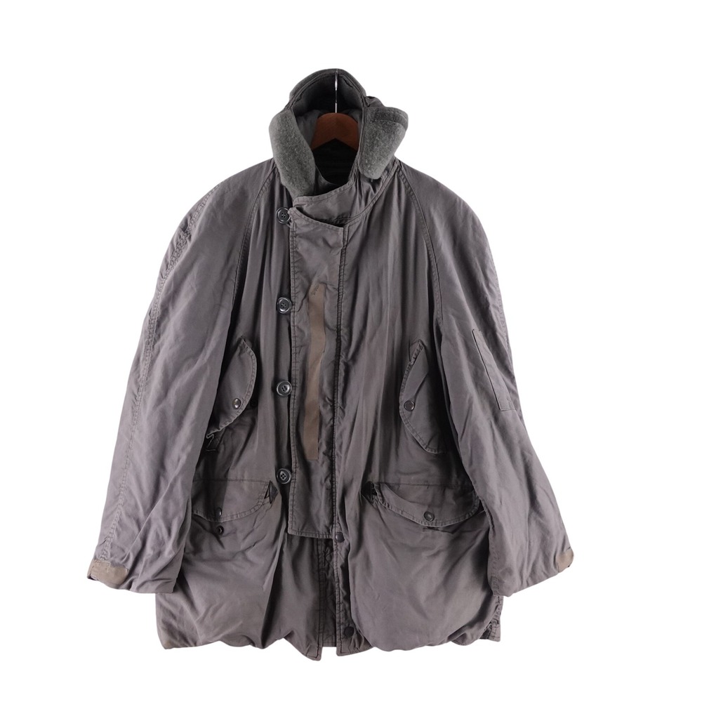 Vintage Mens Large Military Cold Weather Parka Faux Fur Collar Gray Jacket